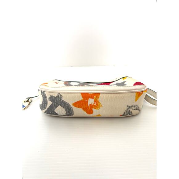 Dooney & Bourke Graffiti Paint Splatter Bag Cream Canvas Leather Duck Charm - Picture 3 of 8